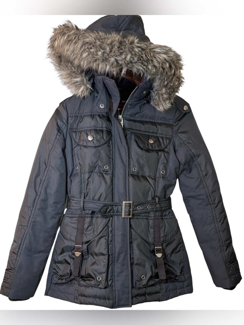 Miss Sixty RARE Ski Down Utility Winter Jacket Parka Faux Fur Trim Black Size XS